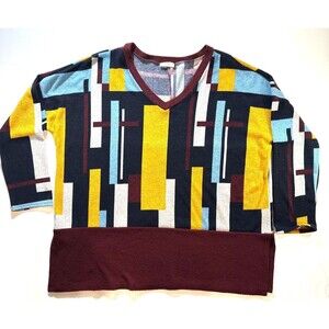Colorful Geometric Pattern V-Neck Sweater 3XL By Oddy
